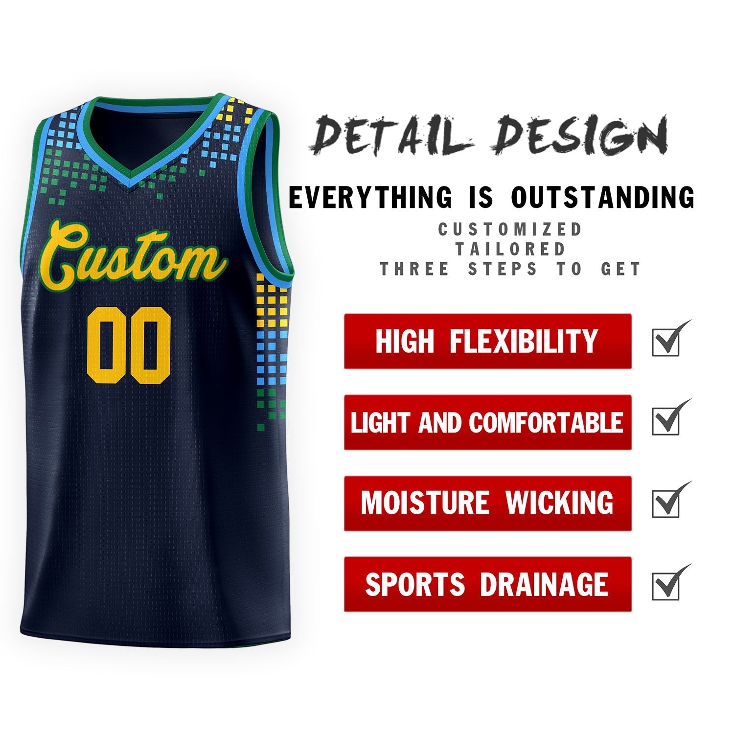 Custom Navy Square Grid Graffiti Pattern Sports Uniform Basketball Jersey