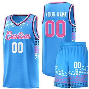 Custom Powder Blue Square Grid Graffiti Pattern Sports Uniform Basketball Jersey