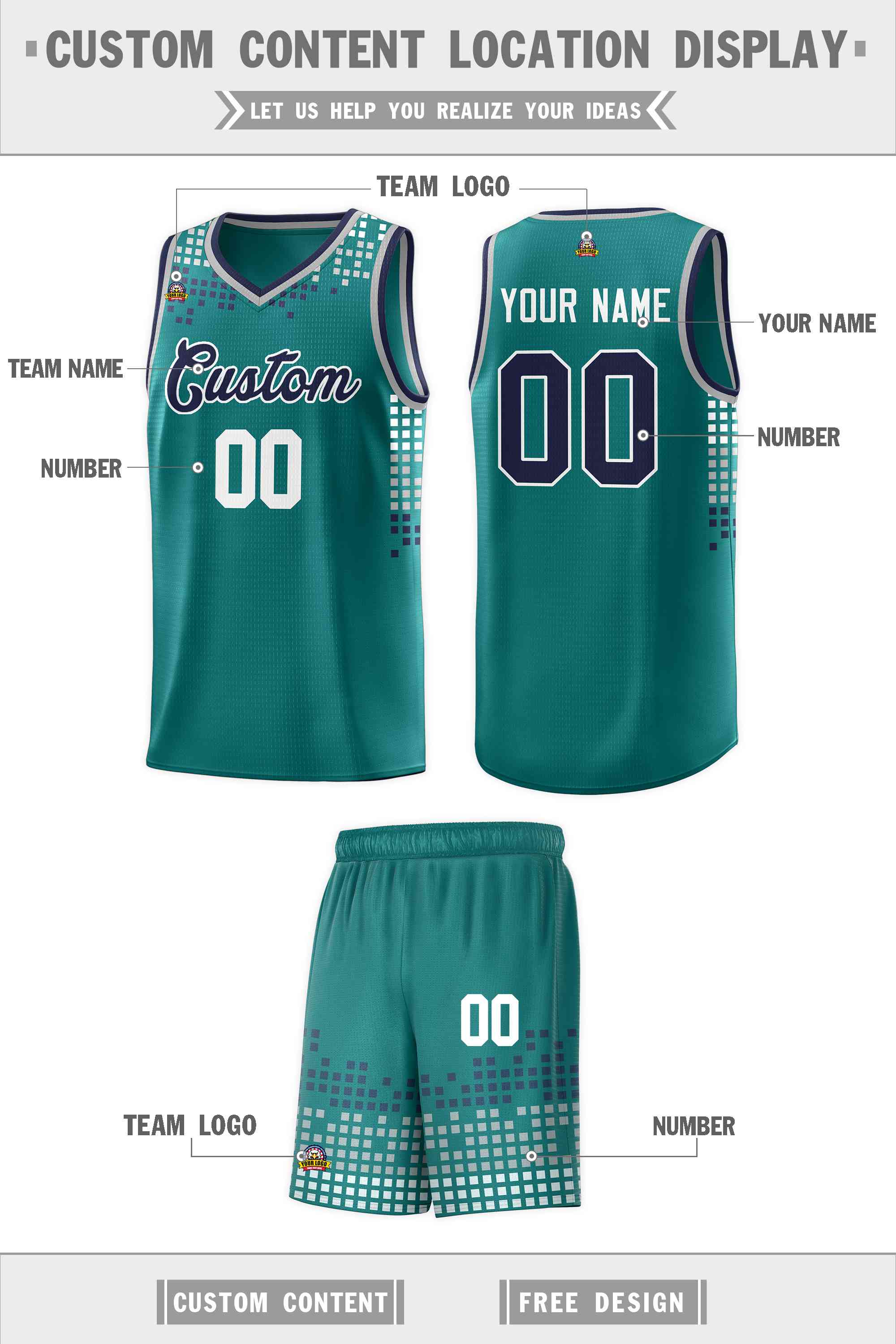 Custom Aqua Square Grid Graffiti Pattern Sports Uniform Basketball Jersey