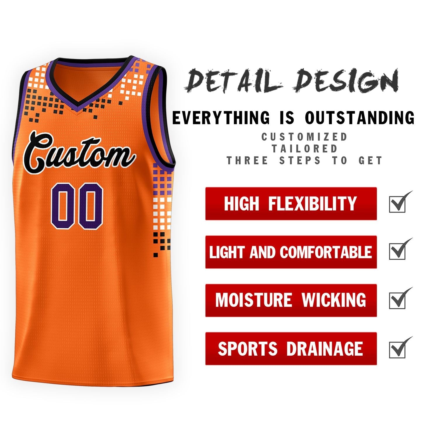 Custom Orange Square Grid Graffiti Pattern Sports Uniform Basketball Jersey