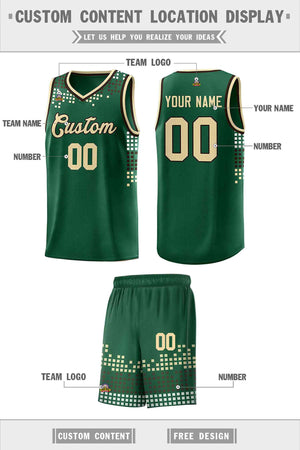 Custom Green Square Grid Graffiti Pattern Sports Uniform Basketball Jersey