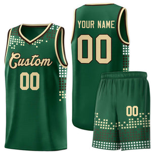 Custom Green Square Grid Graffiti Pattern Sports Uniform Basketball Jersey