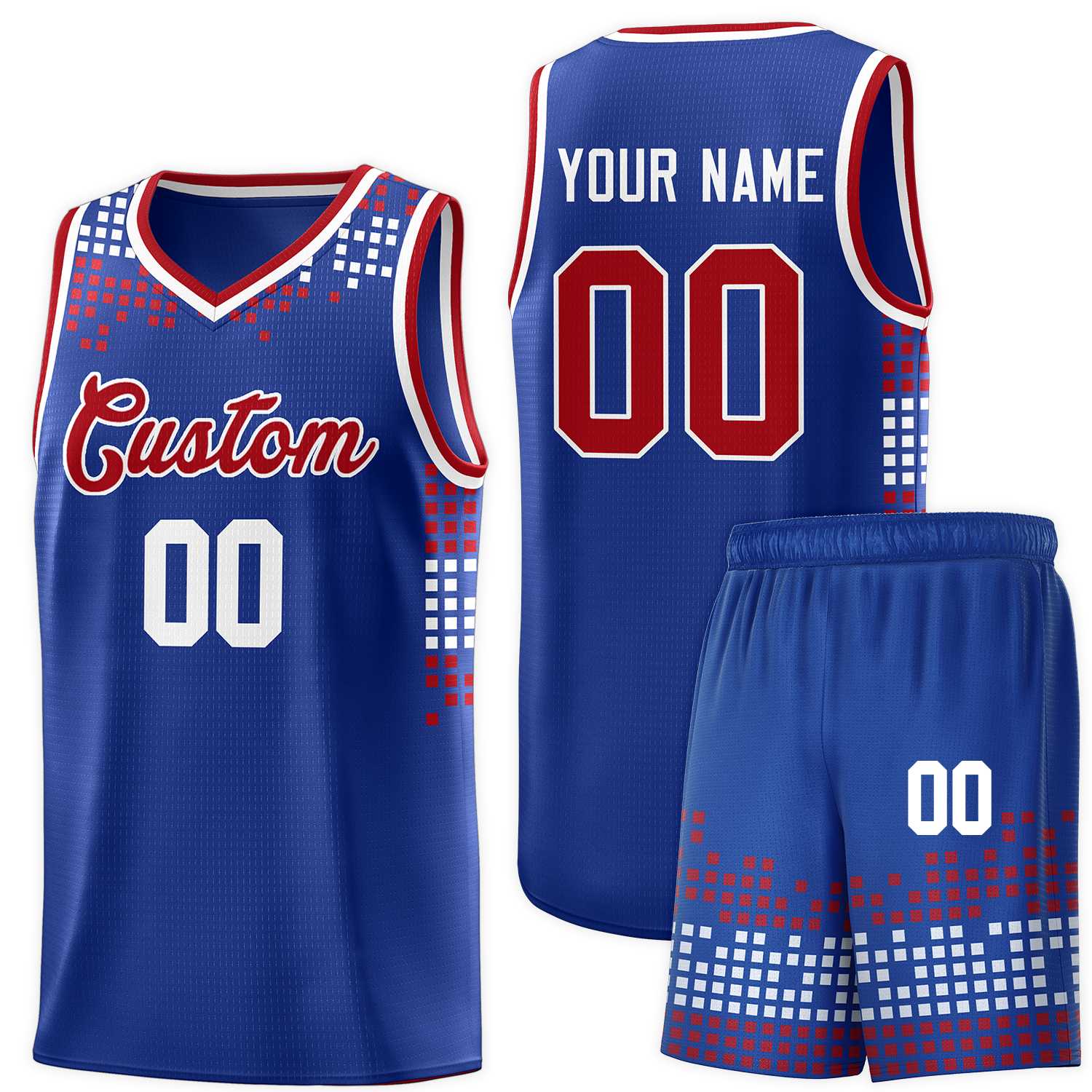 Custom Royal Square Grid Graffiti Pattern Sports Uniform Basketball Jersey