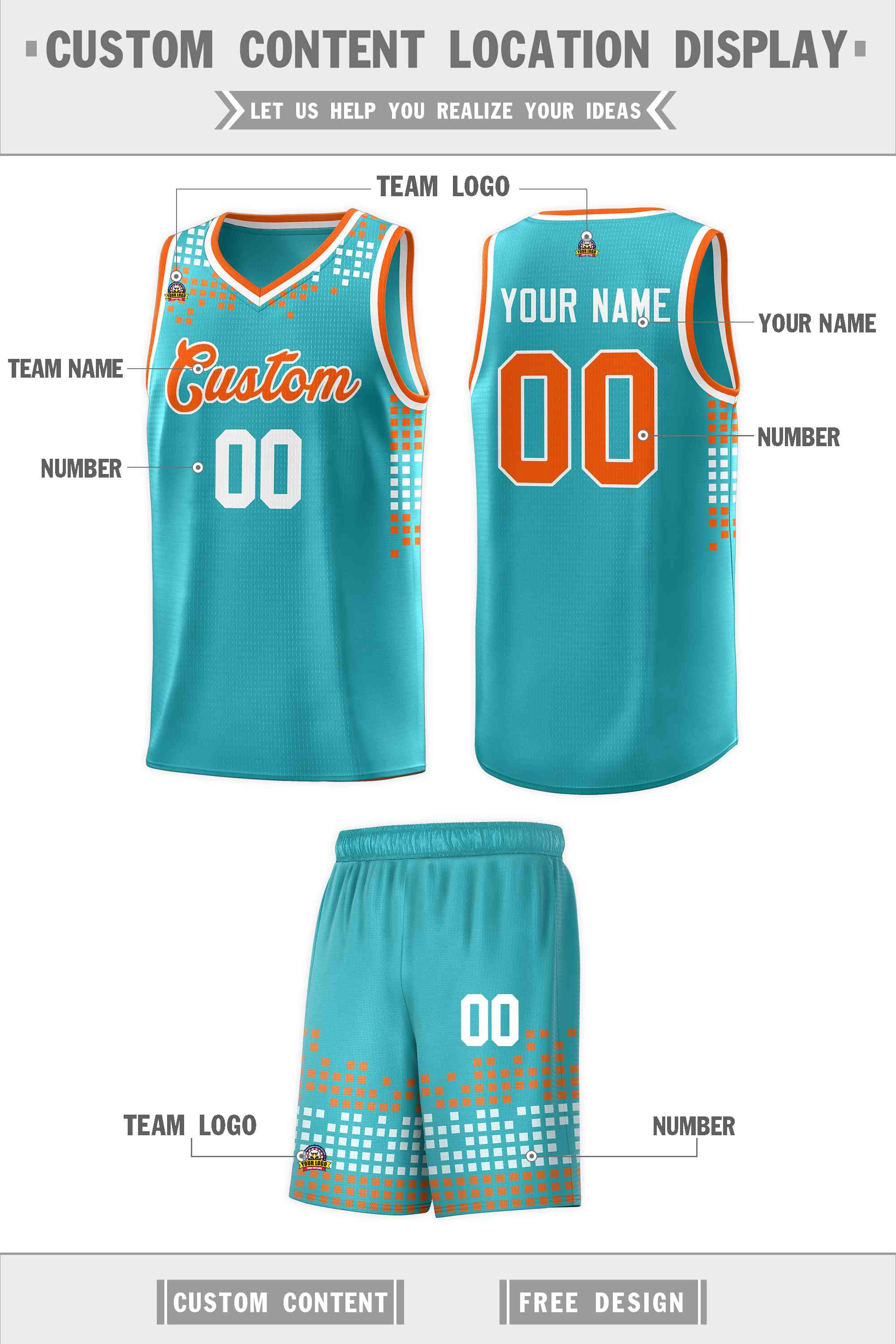 Custom Aqua Square Grid Graffiti Pattern Sports Uniform Basketball Jersey