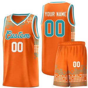 Custom Orange Square Grid Graffiti Pattern Sports Uniform Basketball Jersey