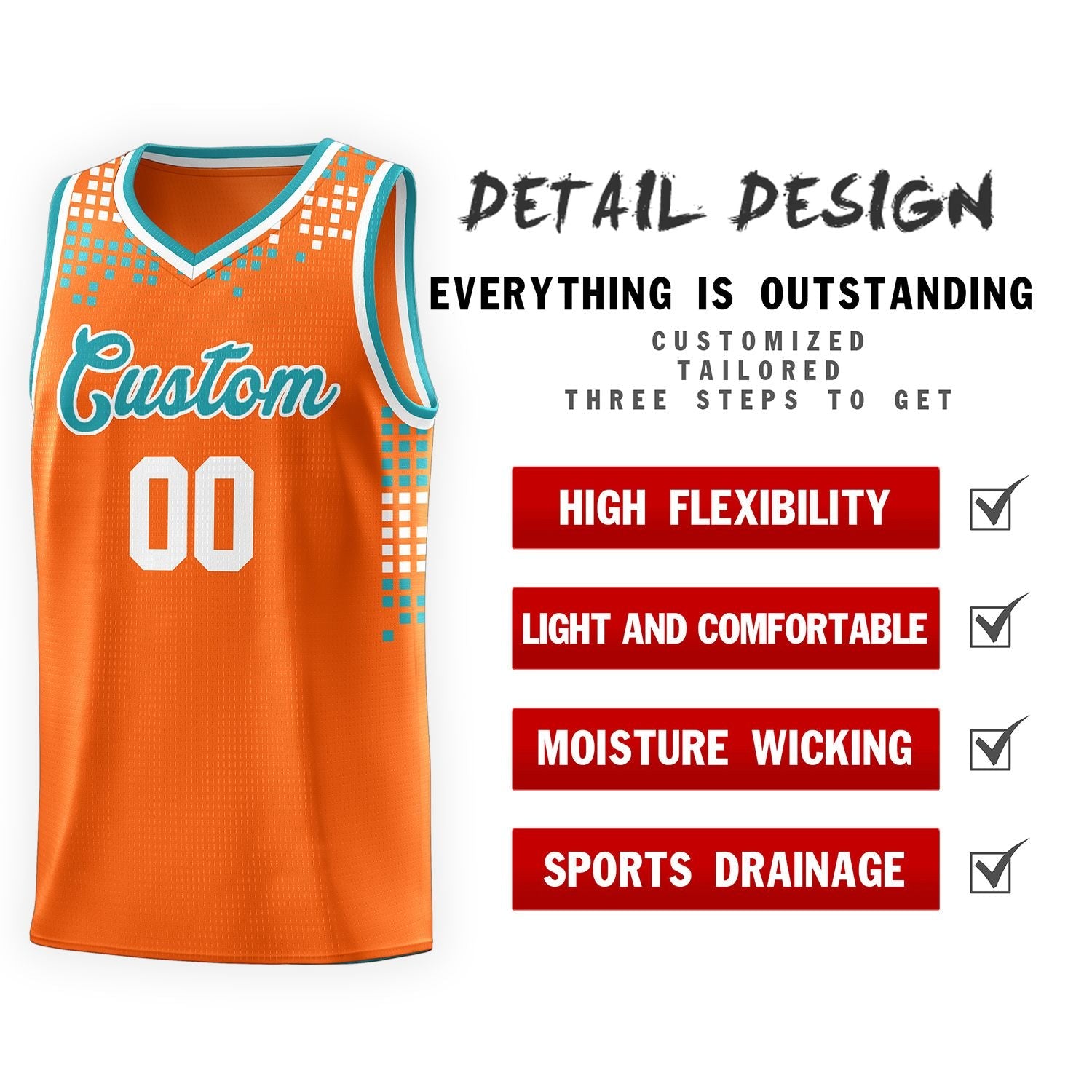 Custom Orange Square Grid Graffiti Pattern Sports Uniform Basketball Jersey