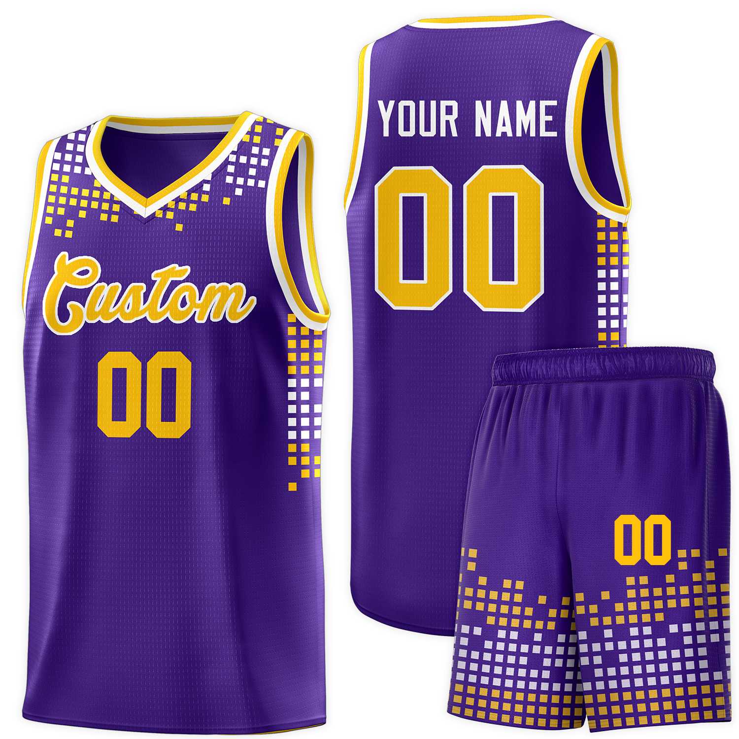 Custom Purple Square Grid Graffiti Pattern Sports Uniform Basketball Jersey