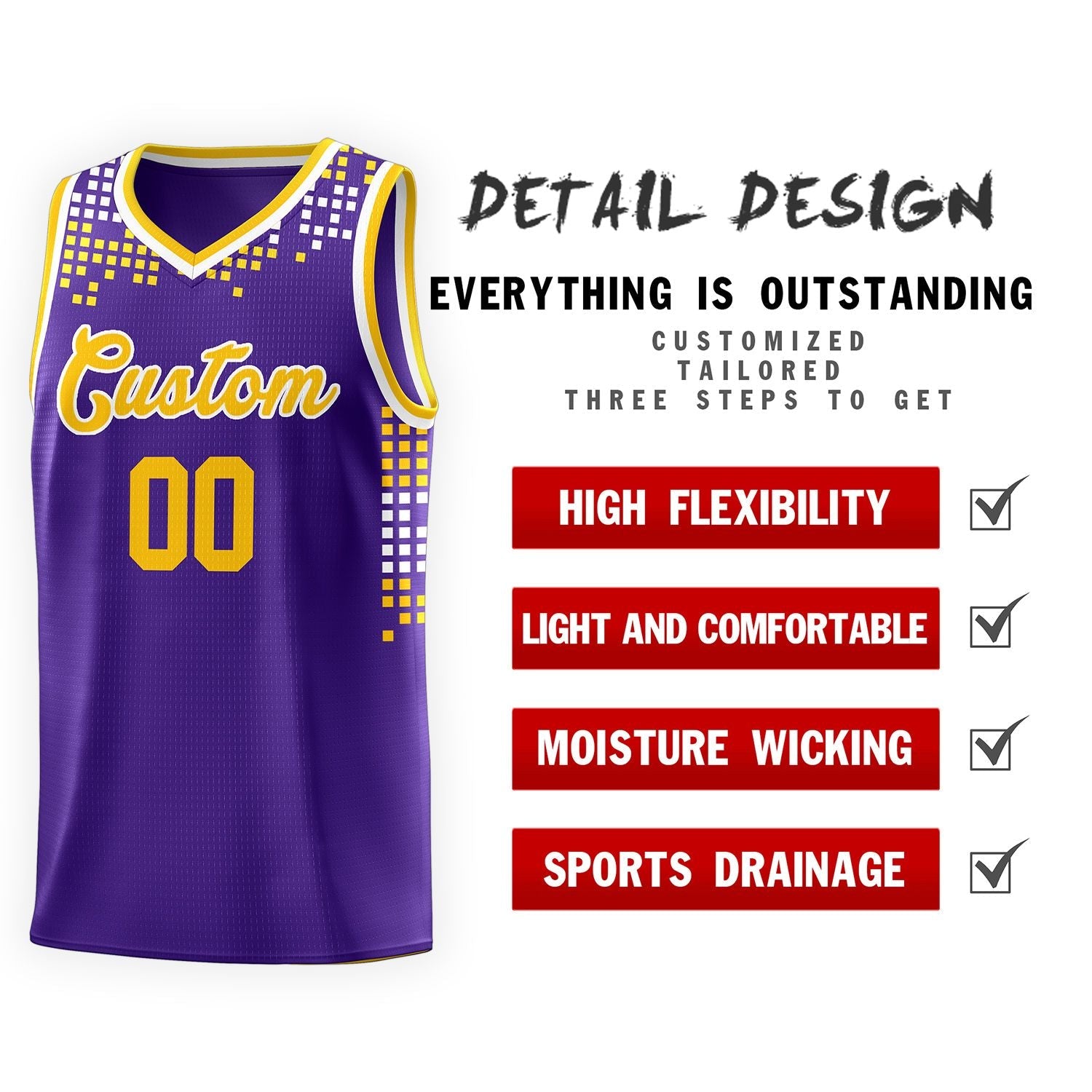 Custom Purple Square Grid Graffiti Pattern Sports Uniform Basketball Jersey