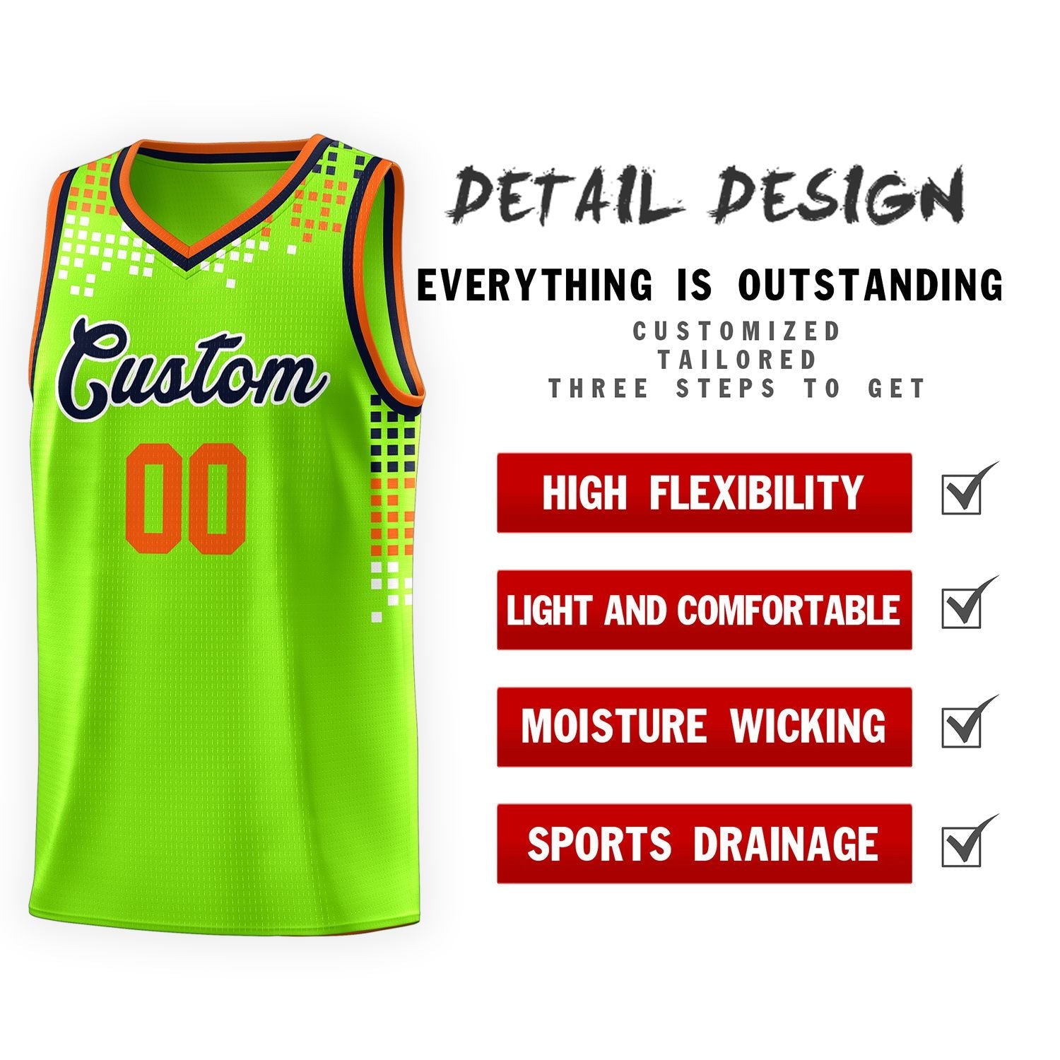 Custom Neon Green Square Grid Graffiti Pattern Sports Uniform Basketball Jersey