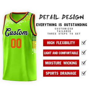 Custom Neon Green Square Grid Graffiti Pattern Sports Uniform Basketball Jersey