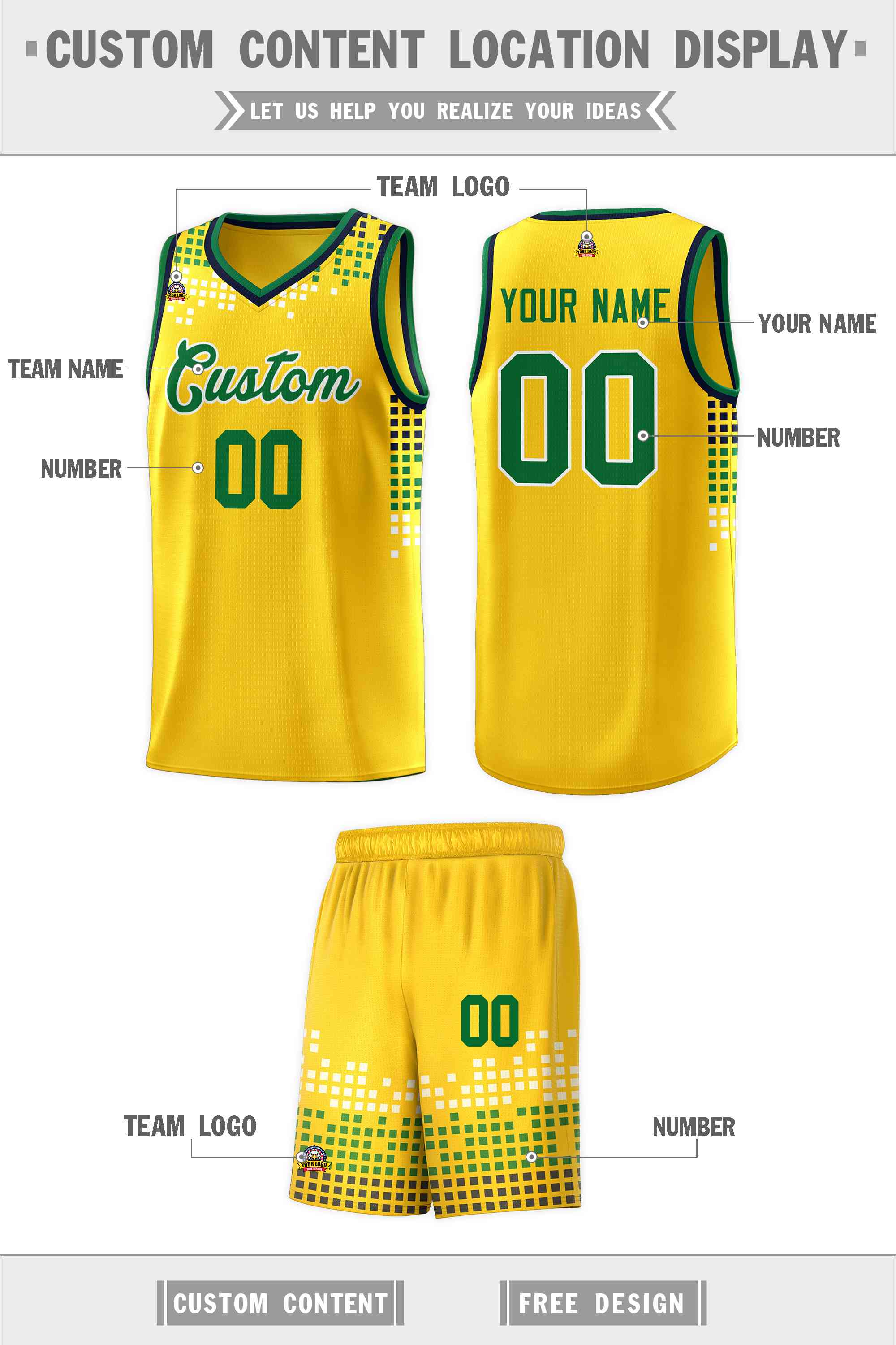 Custom Yellow Square Grid Graffiti Pattern Sports Uniform Basketball Jersey