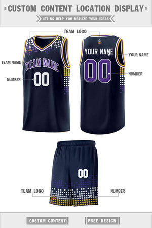 Custom Navy Square Grid Graffiti Pattern Sports Uniform Basketball Jersey