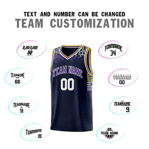 Custom Navy Square Grid Graffiti Pattern Sports Uniform Basketball Jersey