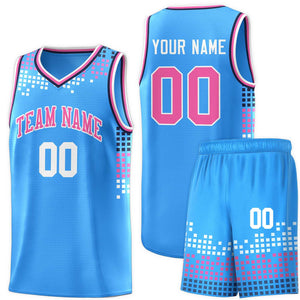 Custom Powder Blue Square Grid Graffiti Pattern Sports Uniform Basketball Jersey