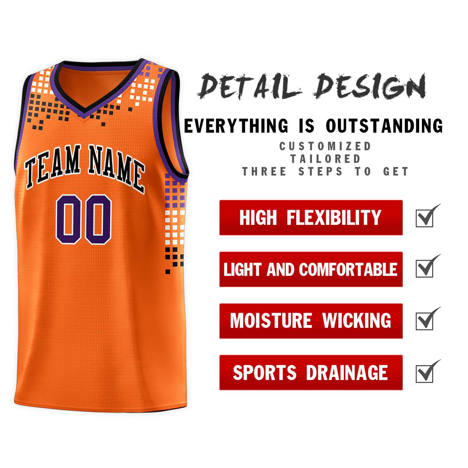 Custom Orange Square Grid Graffiti Pattern Sports Uniform Basketball Jersey