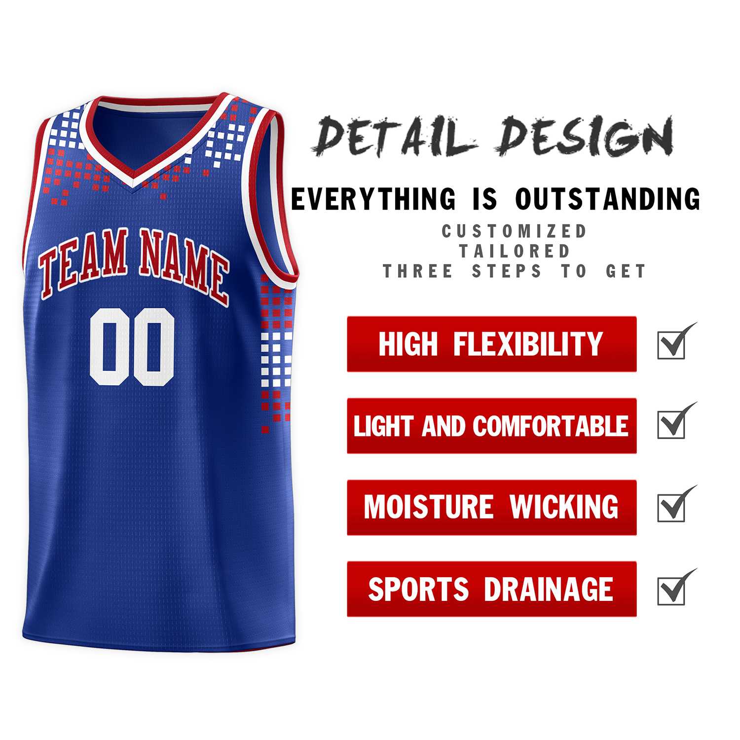 Custom Royal Square Grid Graffiti Pattern Sports Uniform Basketball Jersey