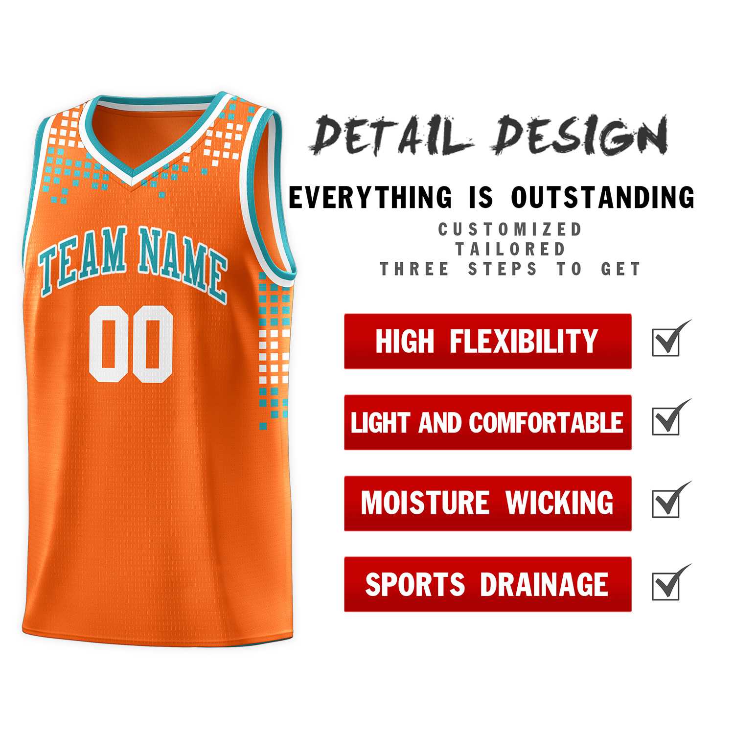 Custom Orange Square Grid Graffiti Pattern Sports Uniform Basketball Jersey