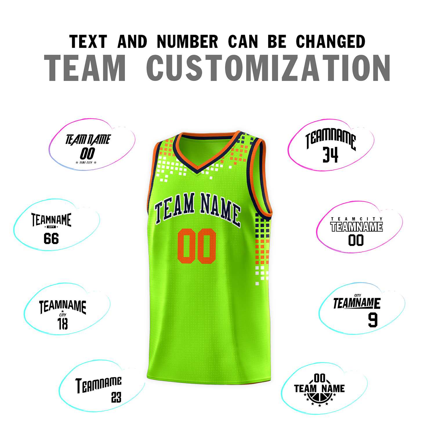 Custom Neon Green Square Grid Graffiti Pattern Sports Uniform Basketball Jersey