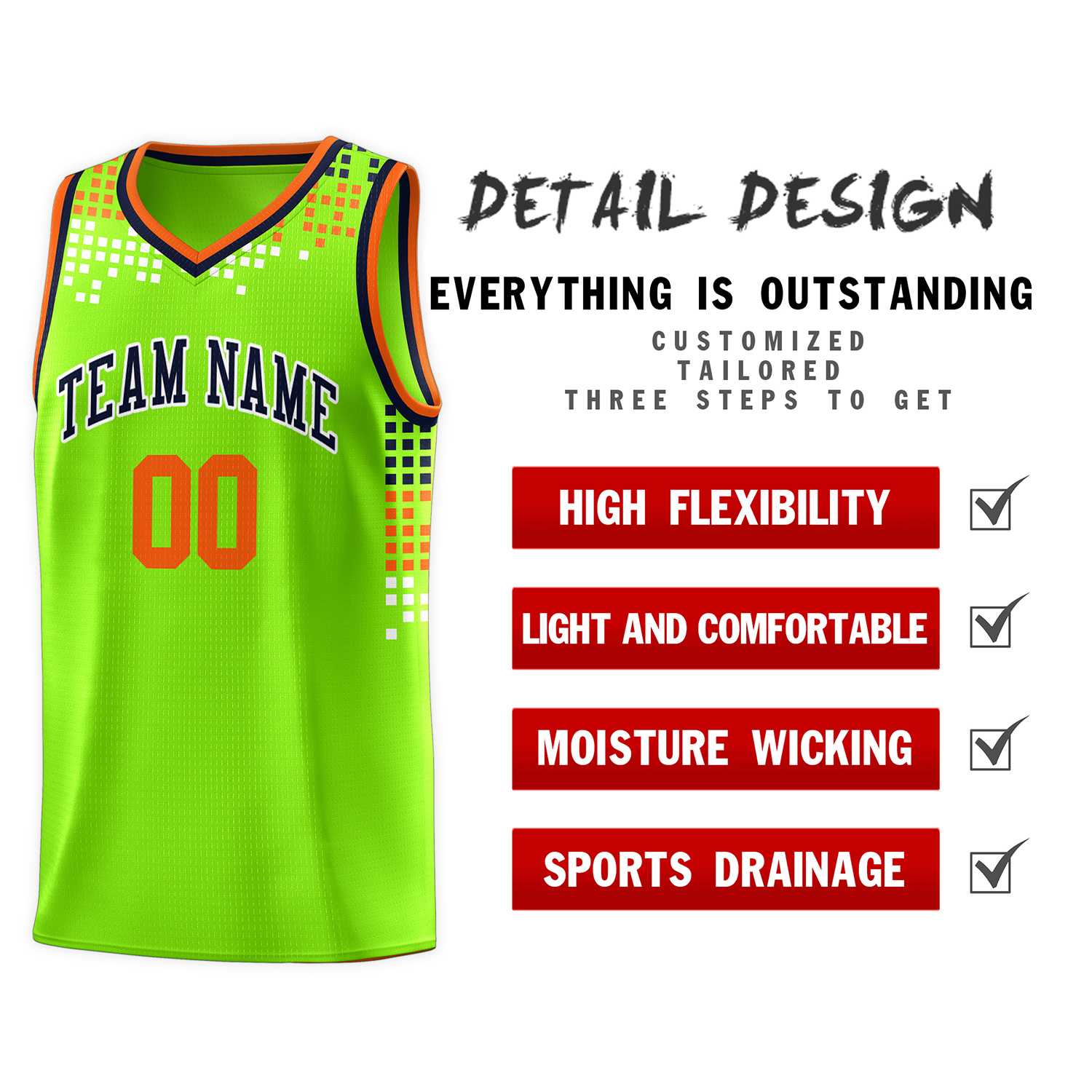 Custom Neon Green Square Grid Graffiti Pattern Sports Uniform Basketball Jersey