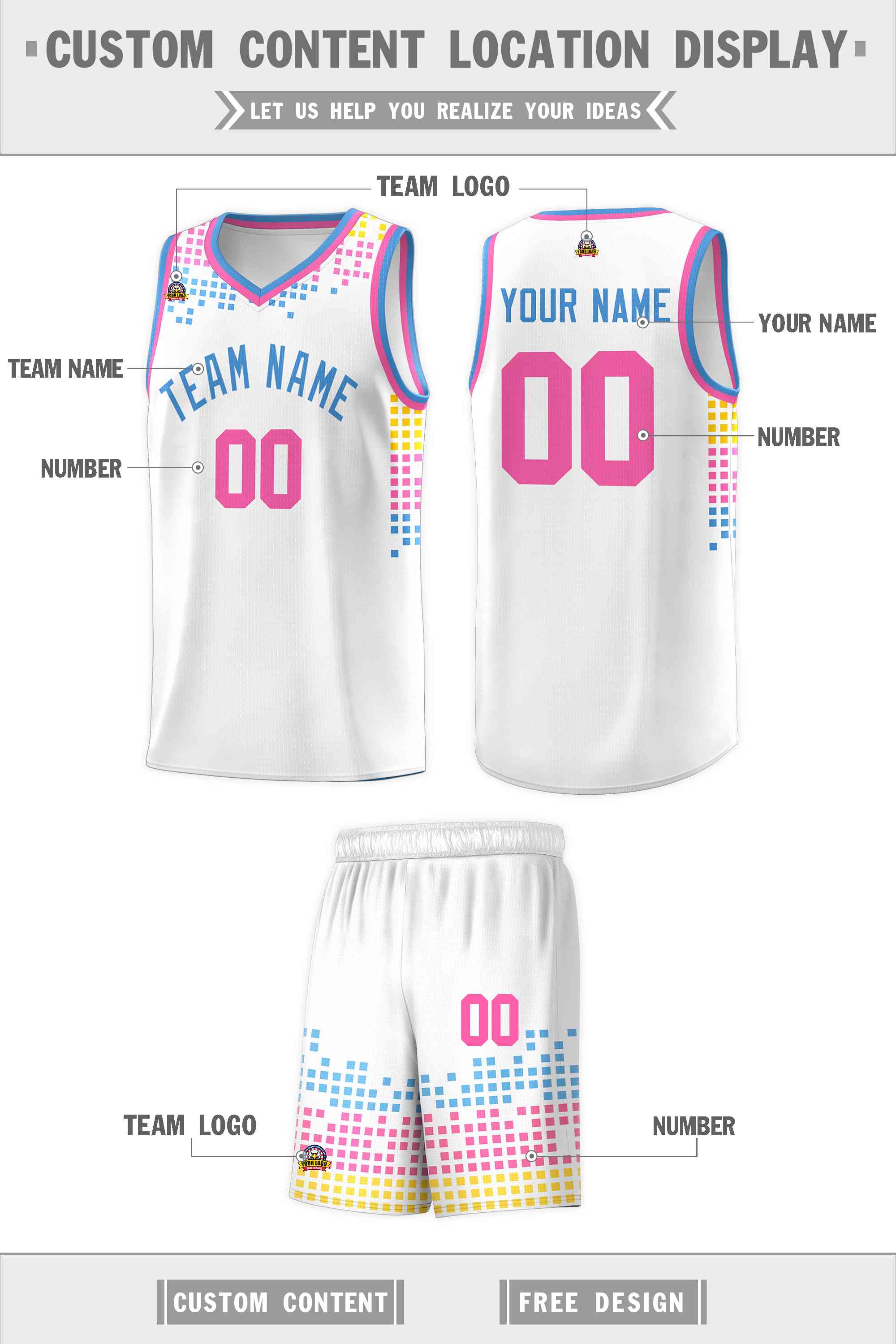 Custom White Square Grid Graffiti Pattern Sports Uniform Basketball Jersey