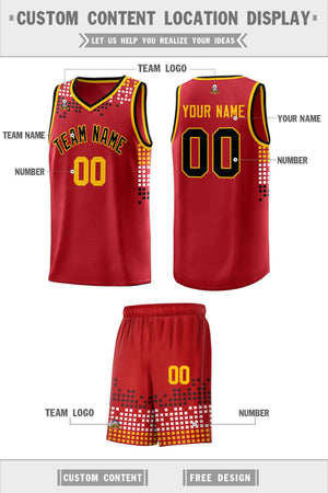 Custom Red Square Grid Graffiti Pattern Sports Uniform Basketball Jersey