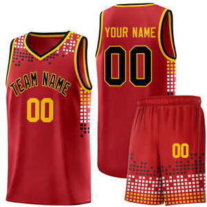 Custom Red Square Grid Graffiti Pattern Sports Uniform Basketball Jersey