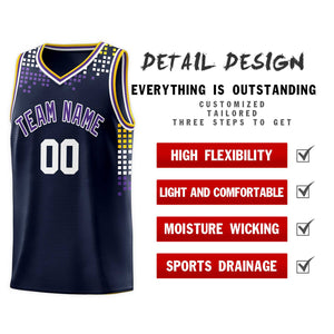 Custom Navy Square Grid Graffiti Pattern Sports Uniform Basketball Jersey