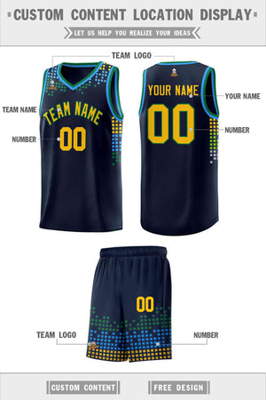 Custom Navy Square Grid Graffiti Pattern Sports Uniform Basketball Jersey