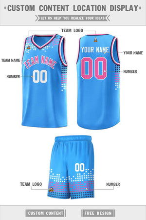 Custom Powder Blue Square Grid Graffiti Pattern Sports Uniform Basketball Jersey