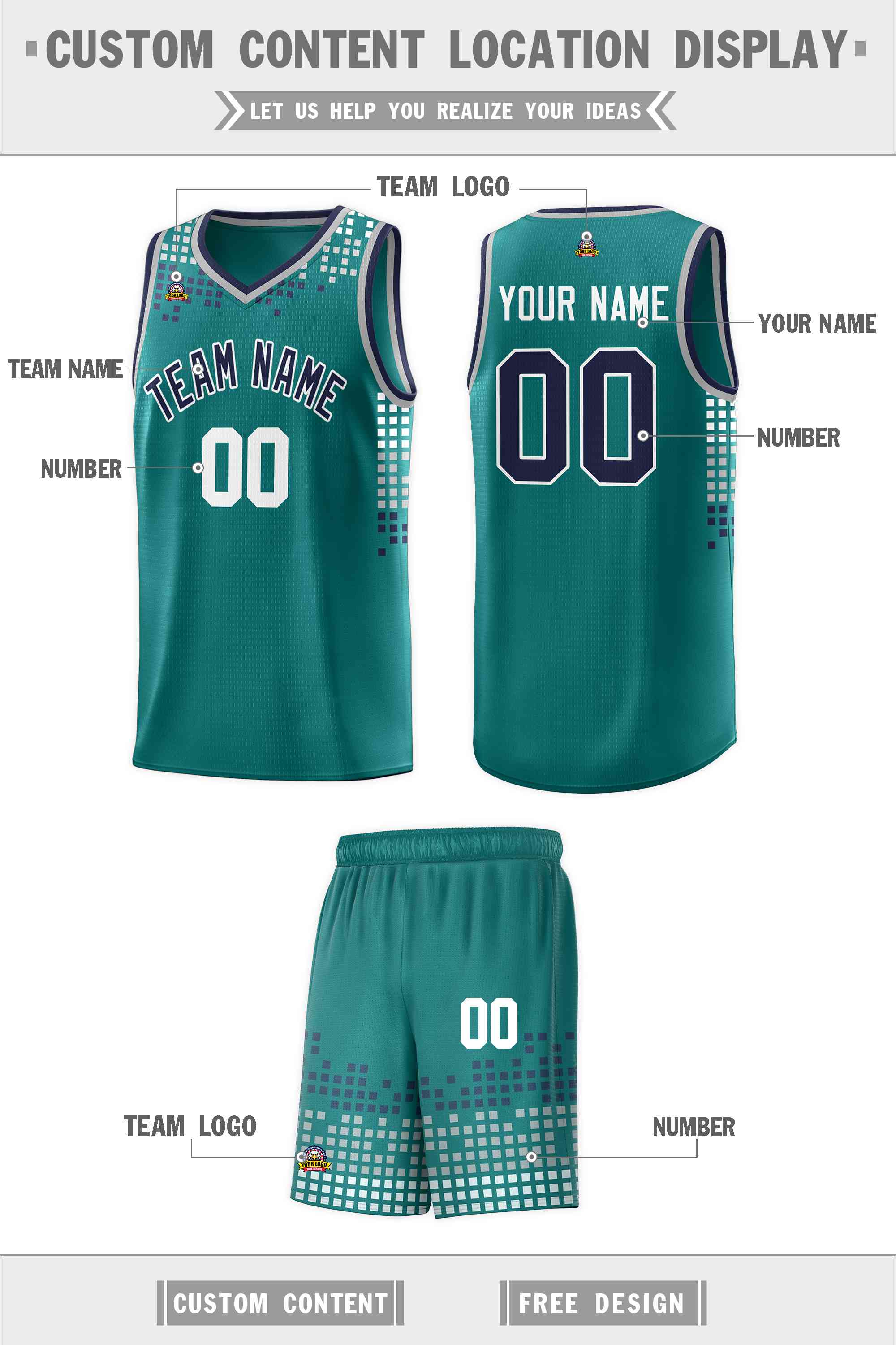 Custom Aqua Square Grid Graffiti Pattern Sports Uniform Basketball Jersey