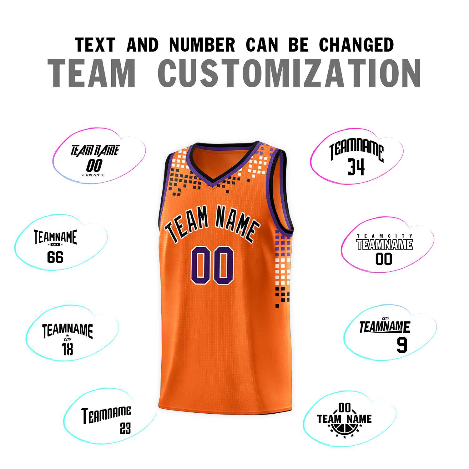 Custom Orange Square Grid Graffiti Pattern Sports Uniform Basketball Jersey