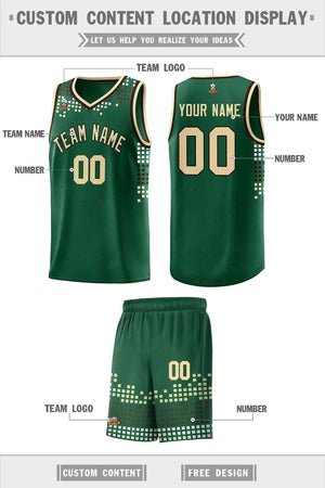 Custom Green Square Grid Graffiti Pattern Sports Uniform Basketball Jersey