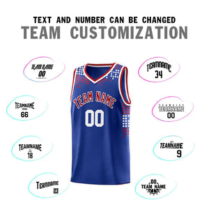 Custom Royal Square Grid Graffiti Pattern Sports Uniform Basketball Jersey