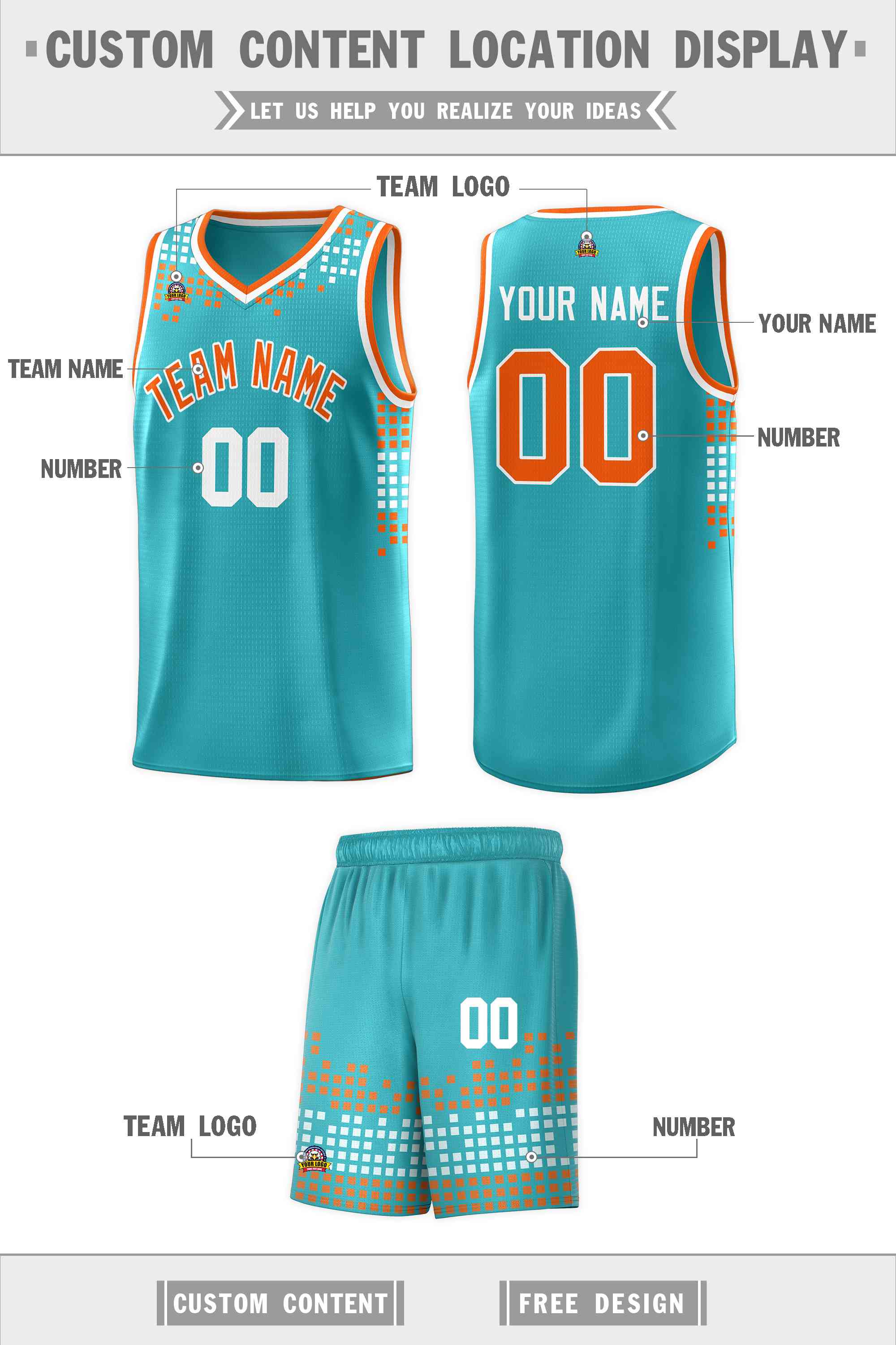 Custom Aqua Square Grid Graffiti Pattern Sports Uniform Basketball Jersey