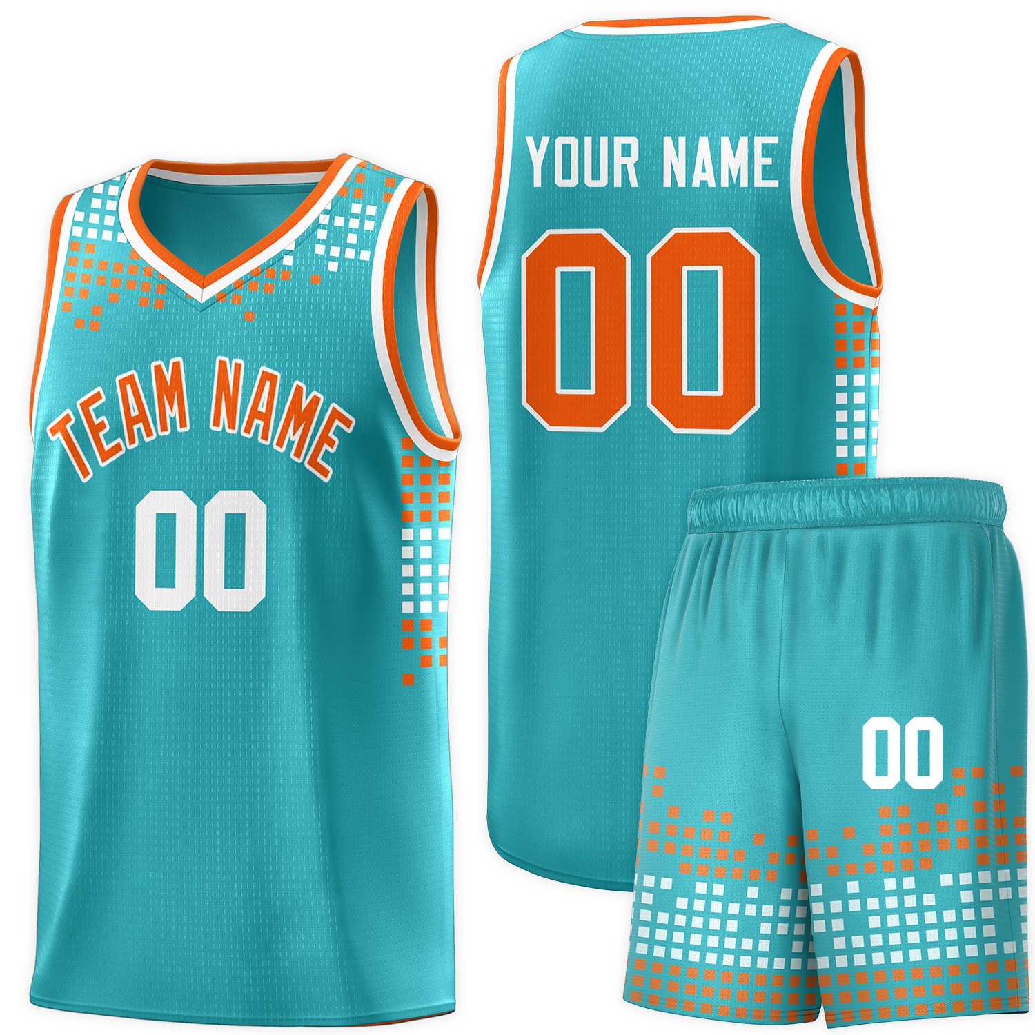 Custom Aqua Square Grid Graffiti Pattern Sports Uniform Basketball Jersey