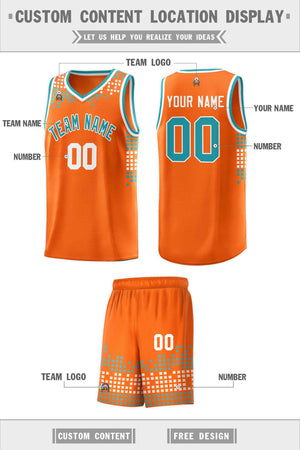 Custom Orange Square Grid Graffiti Pattern Sports Uniform Basketball Jersey