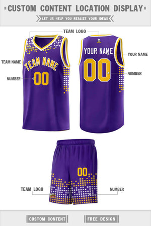 Custom Purple Square Grid Graffiti Pattern Sports Uniform Basketball Jersey