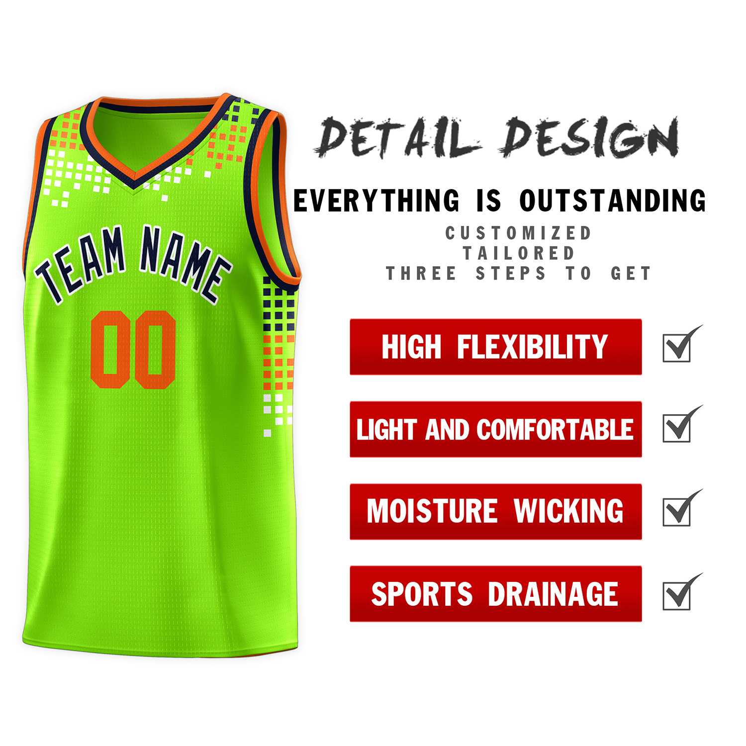 Custom Neon Green Square Grid Graffiti Pattern Sports Uniform Basketball Jersey