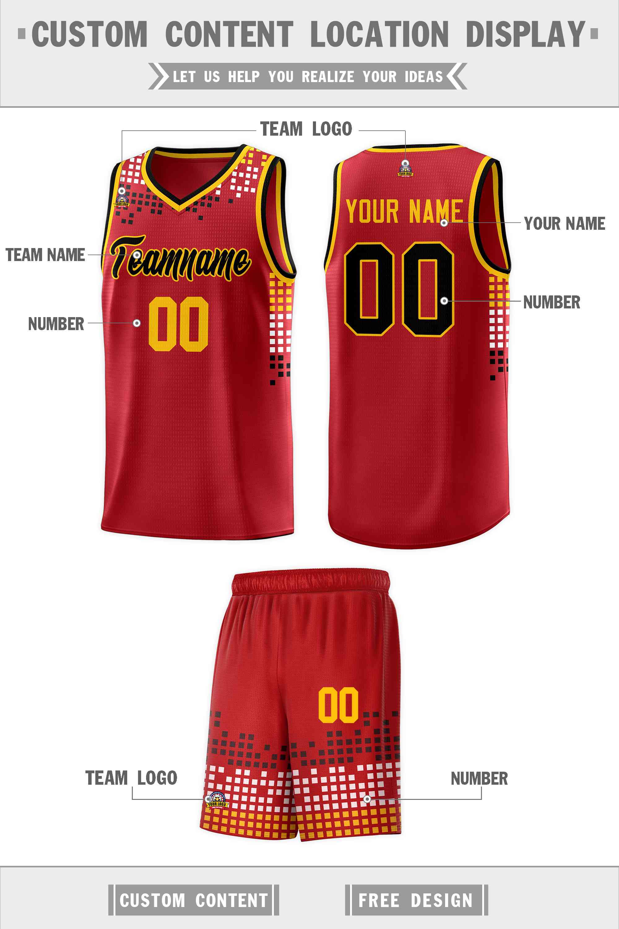 Custom Red Square Grid Graffiti Pattern Sports Uniform Basketball Jersey