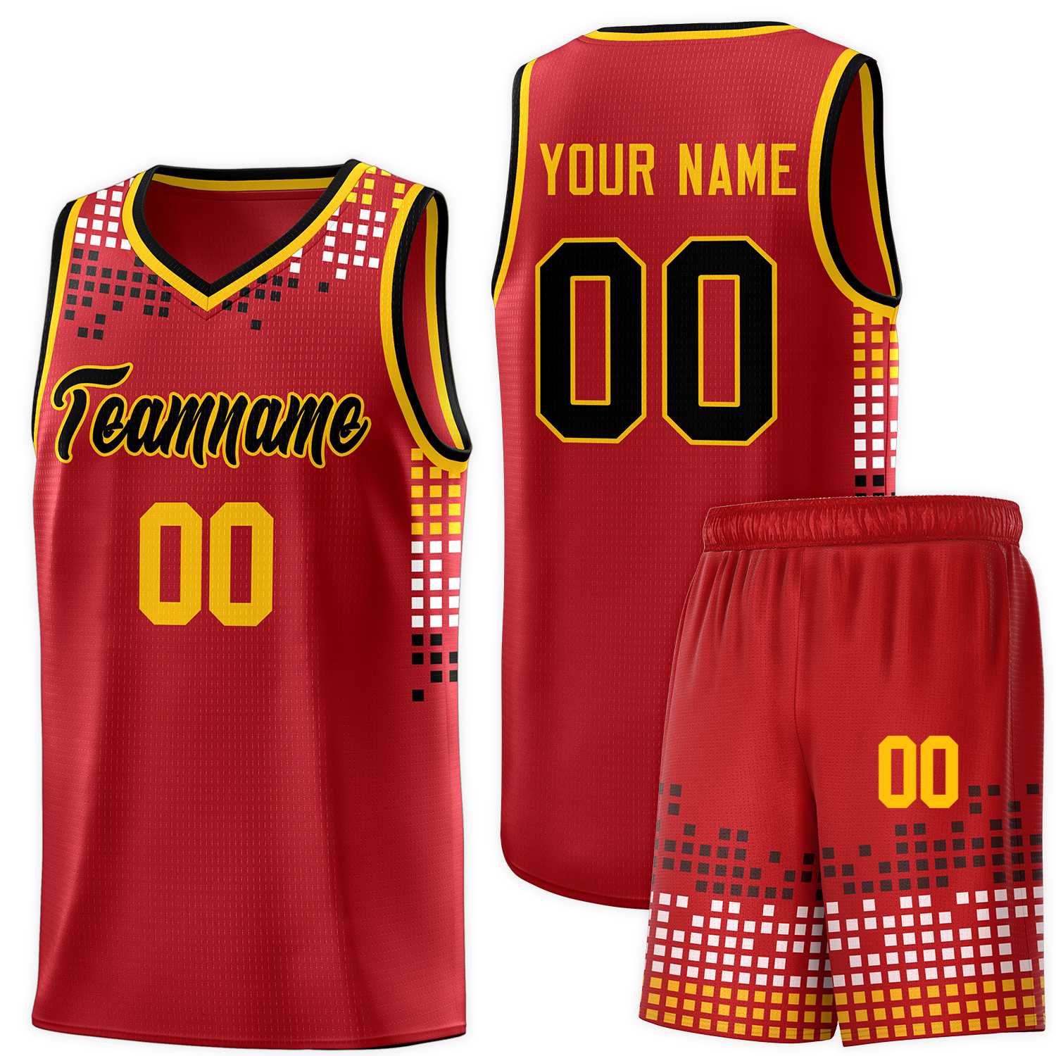 Custom Red Square Grid Graffiti Pattern Sports Uniform Basketball Jersey