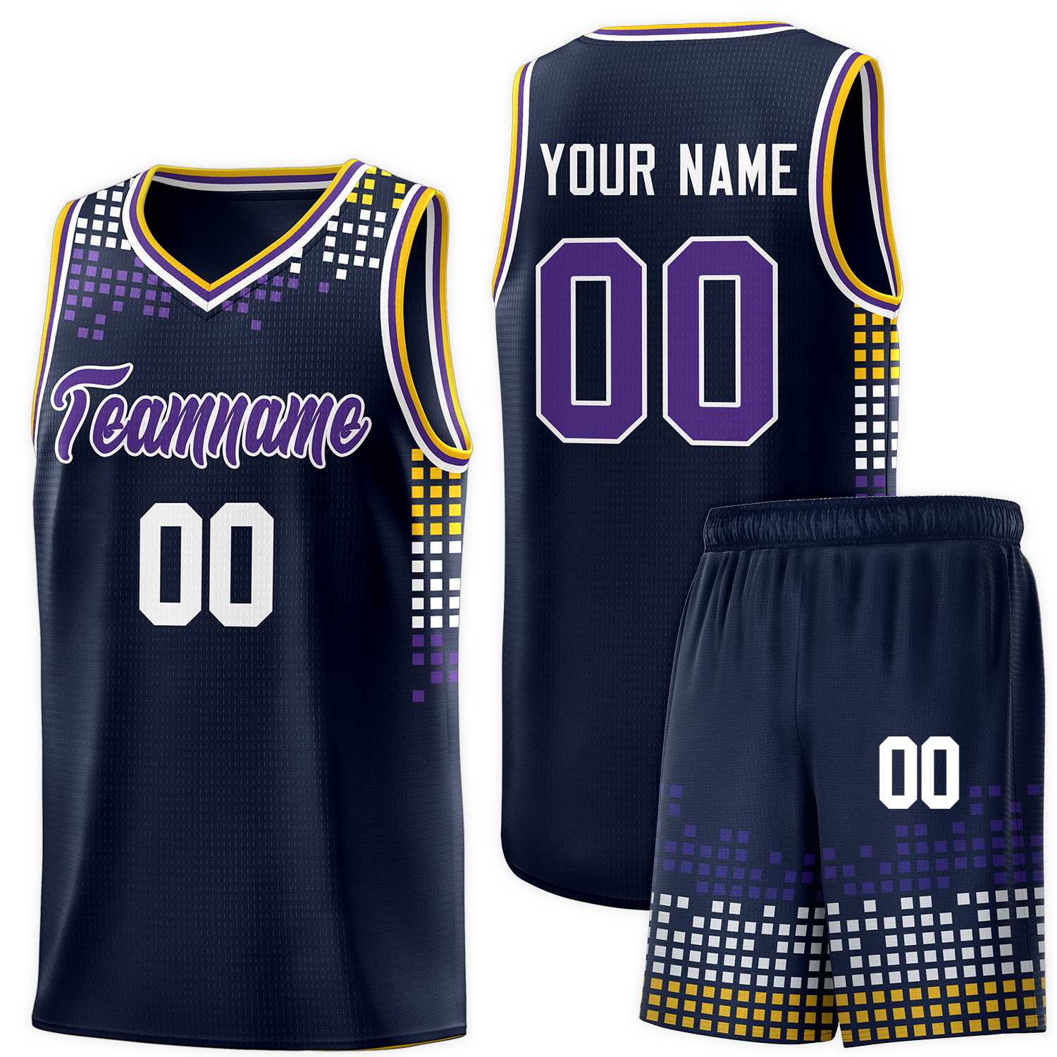 Custom Navy Square Grid Graffiti Pattern Sports Uniform Basketball Jersey