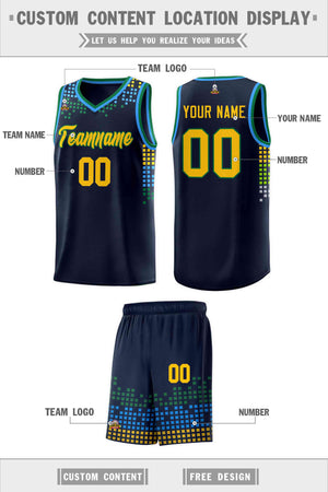 Custom Navy Square Grid Graffiti Pattern Sports Uniform Basketball Jersey