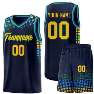 Custom Navy Square Grid Graffiti Pattern Sports Uniform Basketball Jersey