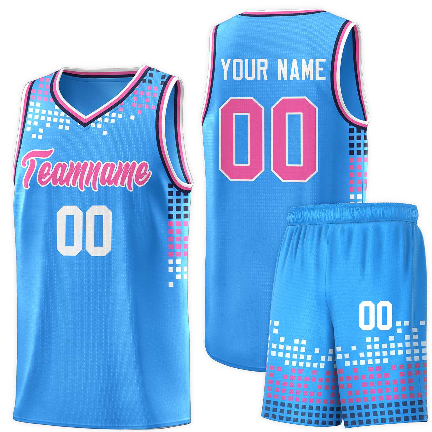 Custom Powder Blue Square Grid Graffiti Pattern Sports Uniform Basketball Jersey