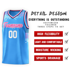 Custom Powder Blue Square Grid Graffiti Pattern Sports Uniform Basketball Jersey