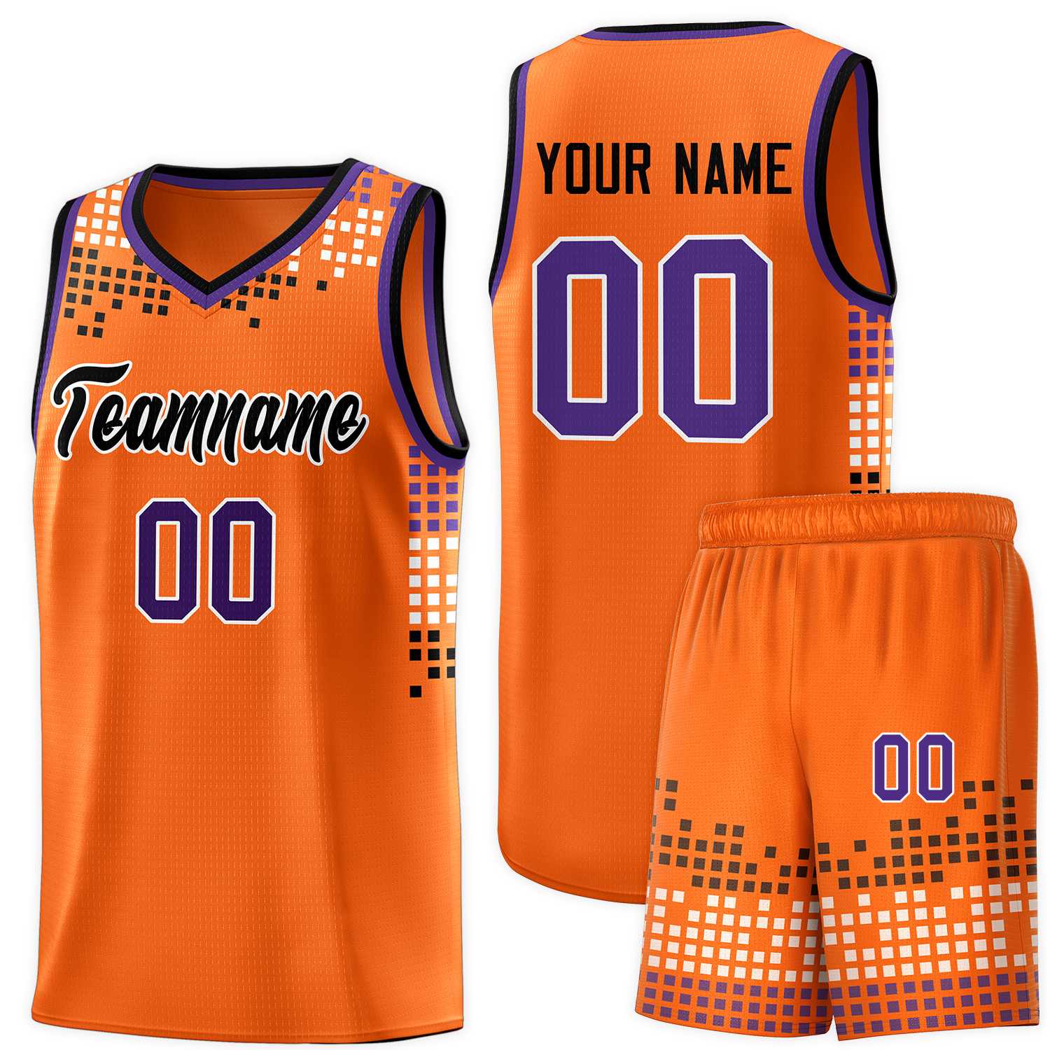 Custom Orange Square Grid Graffiti Pattern Sports Uniform Basketball Jersey