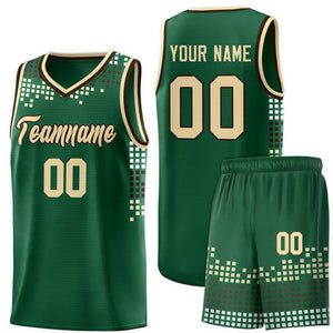 Custom Green Square Grid Graffiti Pattern Sports Uniform Basketball Jersey