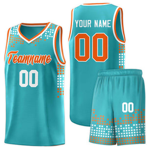 Custom Aqua Square Grid Graffiti Pattern Sports Uniform Basketball Jersey