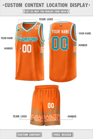 Custom Orange Square Grid Graffiti Pattern Sports Uniform Basketball Jersey