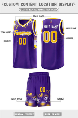 Custom Purple Square Grid Graffiti Pattern Sports Uniform Basketball Jersey